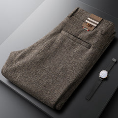 Men's Woolen Straight Striped Thick Casual Pants