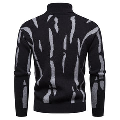 New Men's Turtleneck Striped Printed Knit Sweater