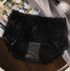 Sexy Hollow Lace Transparent Antibacterial Briefs