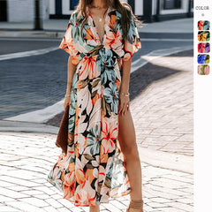 New sexy high waist fashion print slit dress