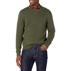 Men's Solid Color V-neck Sweater