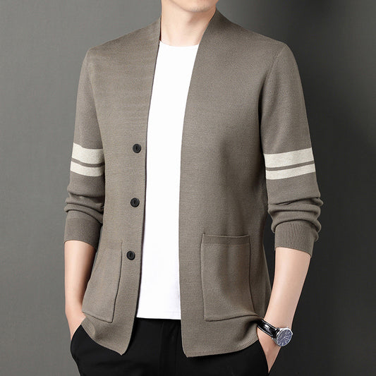 Men's New Slim Fit Striped Pocket Knit Cardigan