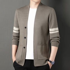 Men's New Slim Fit Striped Pocket Knit Cardigan