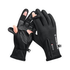 Outdoor windproof zipper touch screen men's warm plus velvet thick gloves
