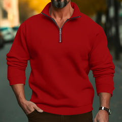 Men's Casual Solid Color Zipper Stand Collar Top