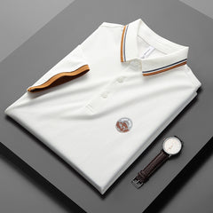 Men's Solid Color Cotton Casual Printed Polo Shirt