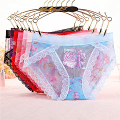 Lace mesh embroidered transparent panties