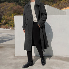 Men's Winter Thick Woolen Coat Long Loose Windbreaker