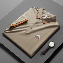 Men's Solid Color Cotton Casual Printed Polo Shirt
