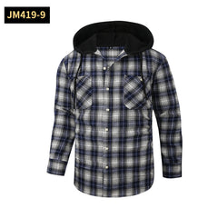 2024 New Loose Casual Flannel Long-sleeved Hooded Plaid Shirt