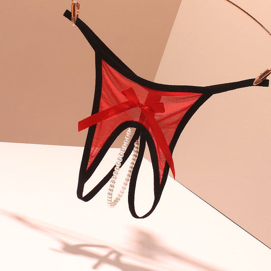 Sexy Pearl Transparent Crotchless Thong
