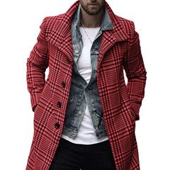 Men's Fashion Lapel Single Breasted Plaid Trench Coat