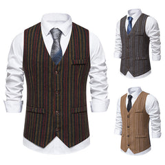 New Men's Striped Retro Business Casual Professional Vest