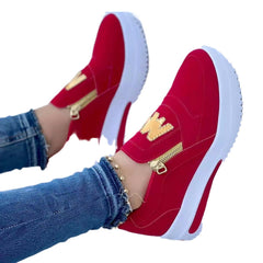 Flat-soled side zipper colored casual sneakers