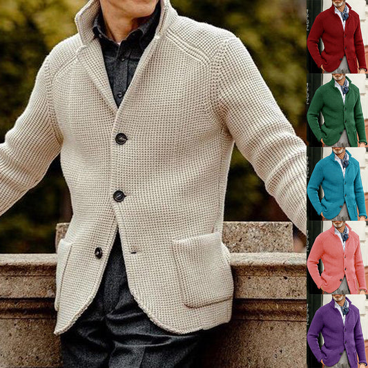 Men's slim fit stand collar knitted cardigan