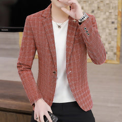 Fashionable and casual plaid British suit jacket