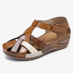 Retro round toe wedge buckle women's sandals