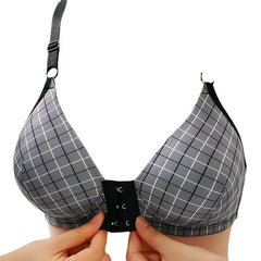 No steel ring thin section plaid front button push up bra