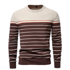 Men's New Striped Color Matching Fashionable Round Neck Casual Sweater