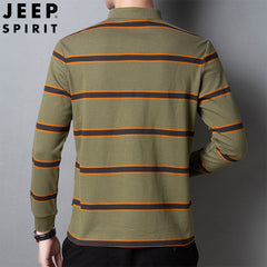 Lapel striped business casual polo shirt