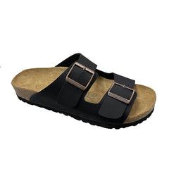 Double-breasted Leather and Cork Sandals