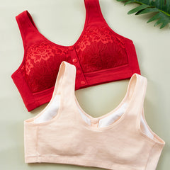 Pure cotton vest style front button large size no wire bra