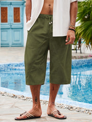 2024 Men's Cotton and Linen Casual Multi-Pocket Beach Shorts