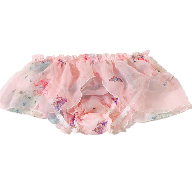 Romantic Butterfly Love Flower Slightly See-through Ruffle Hem Panties