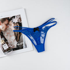 Sexy Transparent Mesh Embroidered Lace Low Rise Thong