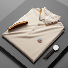 Men's Solid Color Cotton Casual Printed Polo Shirt