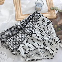 Ice Silk Letter Print Ruffled Seamless Briefs