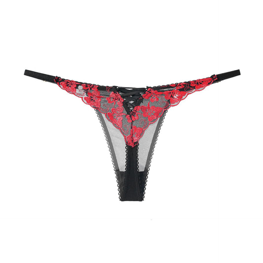 Embroidered Sexy Lace Low Rise See-Through Thong