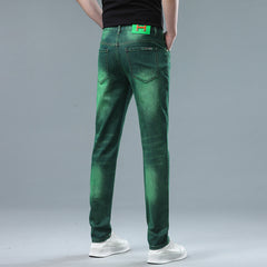Men's High-end Slim Straight Green Jeans