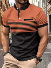 2024 Men's Striped Stand Collar Short Sleeve POLO Shirt
