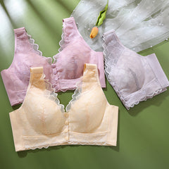 Front button lace push-up bra