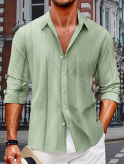 Men's Jacquard Single Breasted Lapel Long Sleeve Shirt