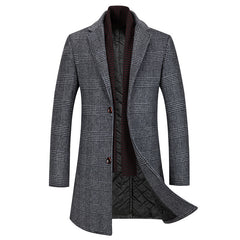 Men's New Houndstooth Wool Scarf Collar Cotton Coat