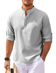Men's Long Sleeve Stand Collar Plaid Shirt