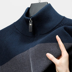 striped stand collar jacquard casual sweater