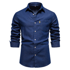 Men's No-iron Casual Solid Color Denim Long-sleeved Shirt