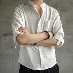 Men's Loose Cotton Linen Half Sleeve Shirt