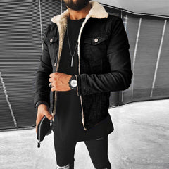Men's Punk Lamb Wool Thickened Denim Jacket