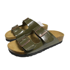 Double-breasted Leather and Cork Sandals