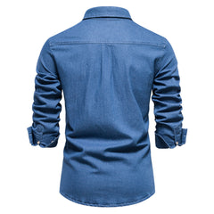 Men's No-iron Casual Solid Color Denim Long-sleeved Shirt