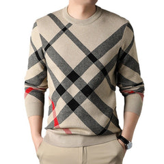 Men's New Casual Striped Print High Elastic Sweater