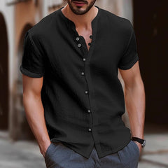 Men's Retro Button Cotton Linen Casual Short Sleeve Shirt