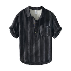 Pure Linen Stripe Half Sleeve Shirt