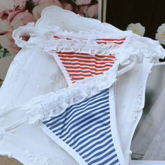 Japanese Blue and White Navy Striped Chiffon Cute Thong