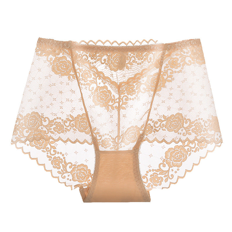 High-waisted Lace Seamless Rose Mesh Floral Briefs