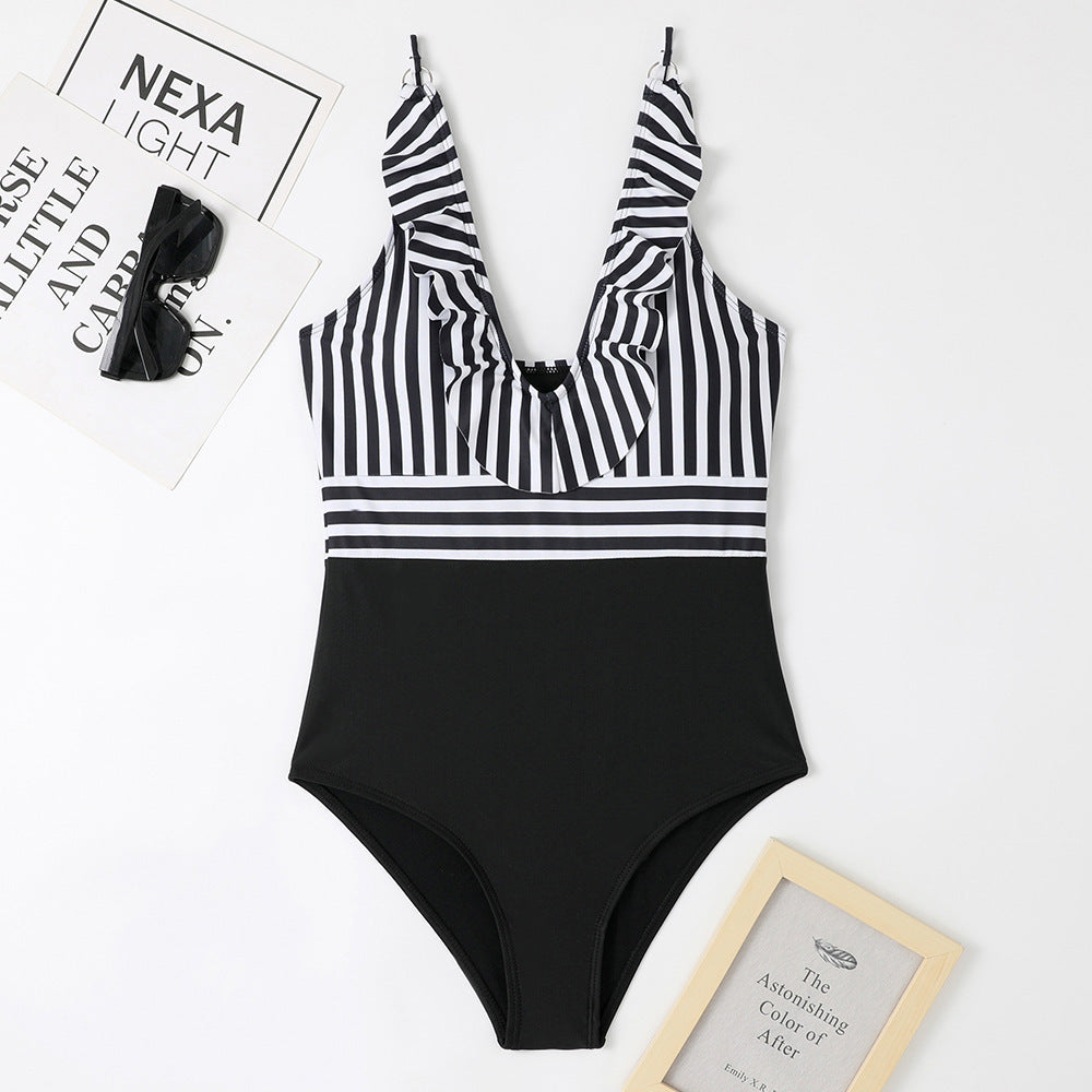 New V-neck wide strap sexy one-piece swimsuit